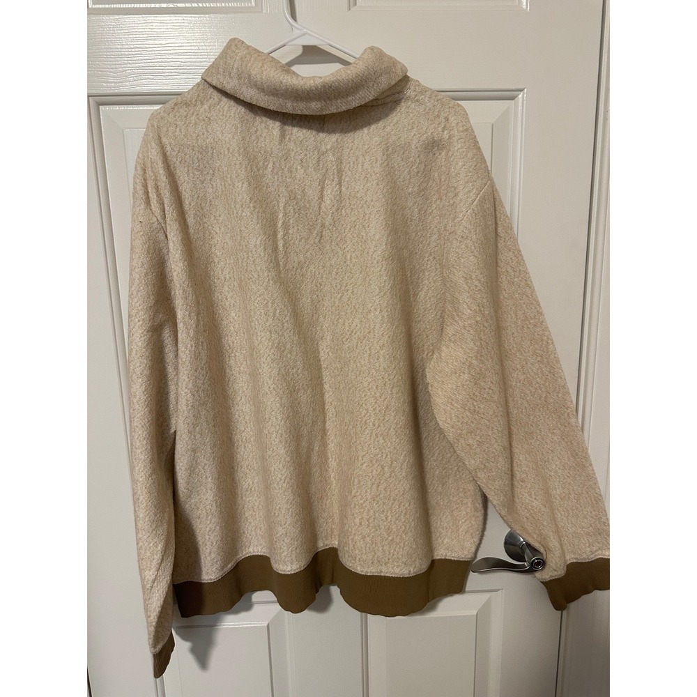 LL Bean Sweatshirt Mens XXL Beige Shawl Collar Pullover Fleece Cotton Blend - Picture 3 of 6